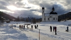 Wintersport voor ouderen in Seefeld in Tirol.